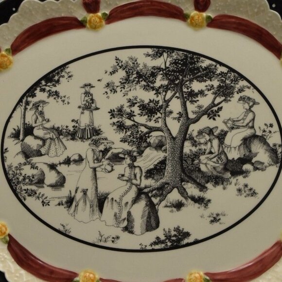 Sandys Closet Toile Serving Platter 13"x10" Oval Sandy Lynam Clough Black Cream - Picture 4 of 4